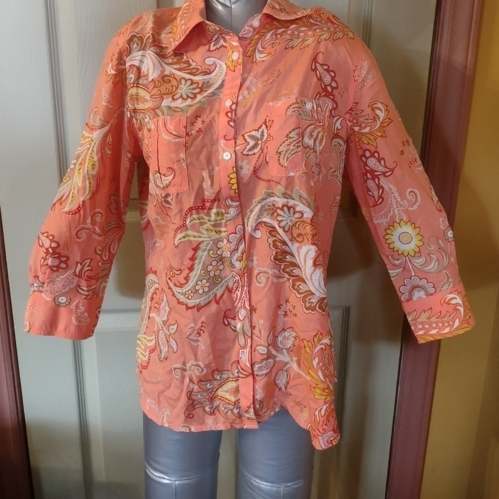 George Designs By Mark Eisen Top Blouse Long Sleeve Paisley Size Medium (8/10)